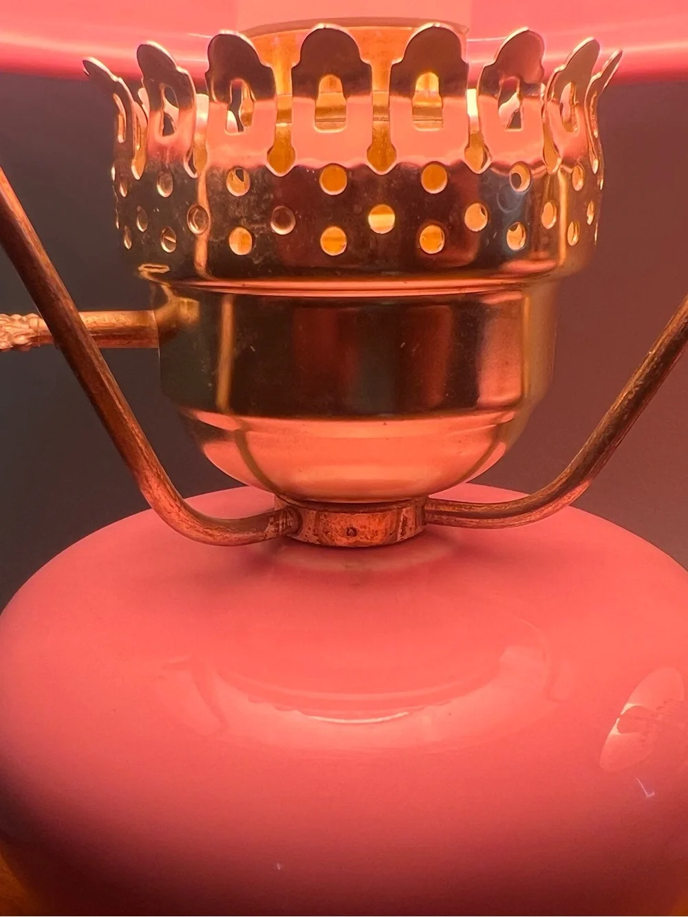Vintage Pink Ceramic GWTW type 3-way Lamp with Floral Details-Electric-Pair